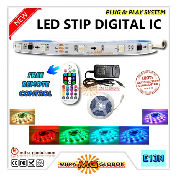 LED Strip Digital IC SMD 5050 Mata Besar | IP 20 + Remote dan Adaptor LED Strip Digital IC SMD 5050 Mata Besar | IP 20 + Remote dan Adaptor